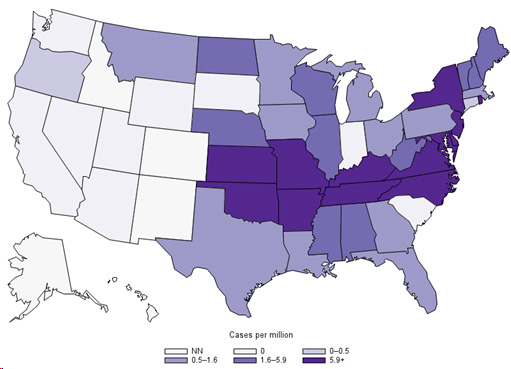 Map from Centers for Disease Control for tick borne diseases